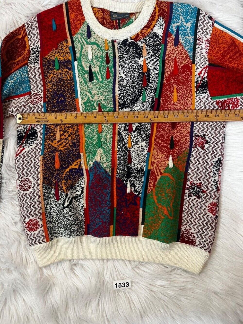 Geocc Mens Sweater Pullover Med Vintage 90s 3D Multi Long Sleeve Australian Cott - Picture 3 of 6